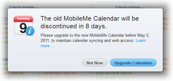 Calendar upgrade is mandatory May 5, 2011
