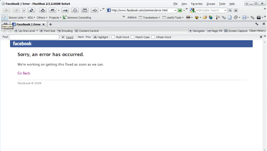 Screenshot of Facebook error screen
